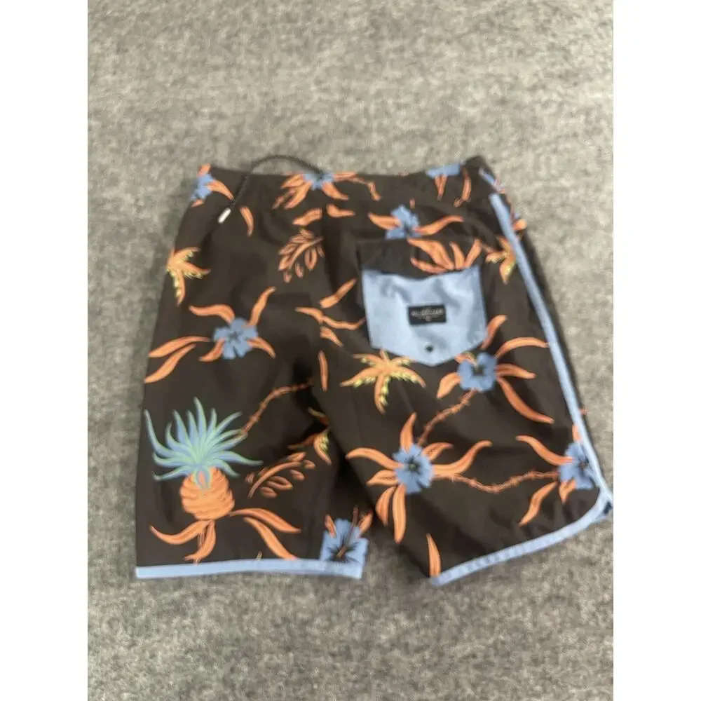 Quiksilver Board Shorts Mens 28 Brown Blue Swim Trunks Pineapple Print N100